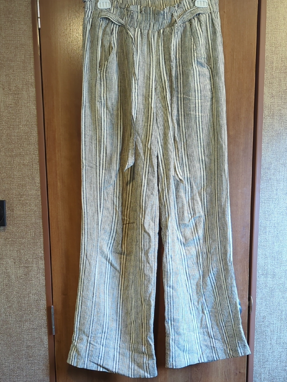 High rise wide leg linen blend striped pants